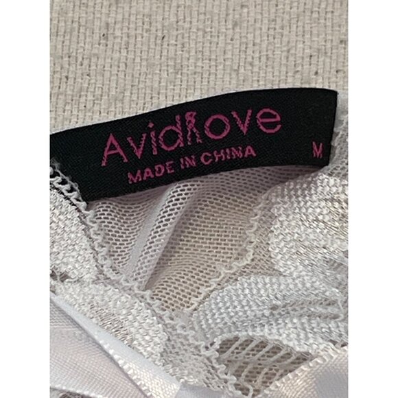 Avidlove M White Lace Babydoll Lingerie Adj Straps Satin Bow Sheer Mesh Skirt - Picture 4 of 15